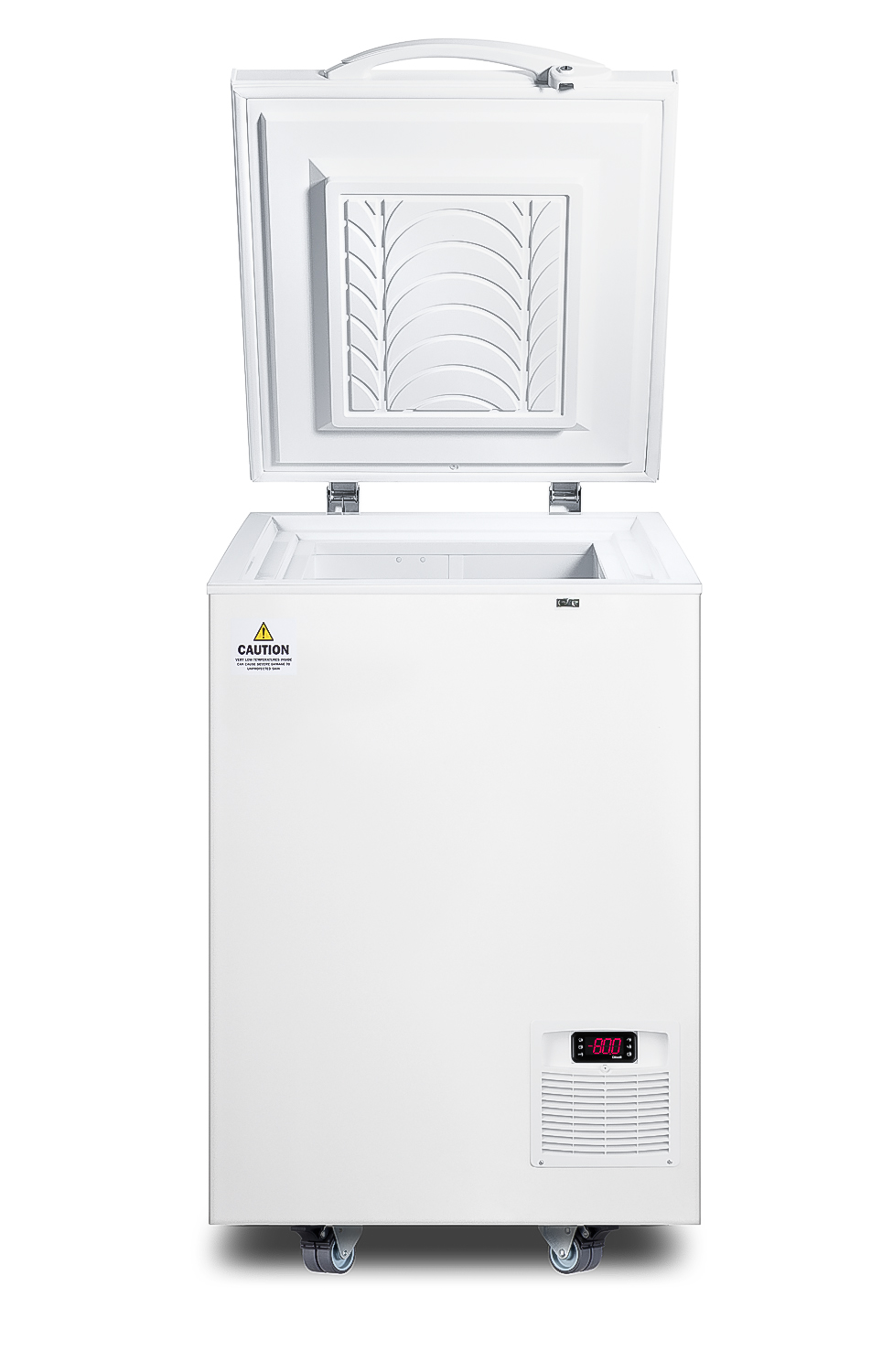 -86 C capable ultra low chest freezer for laboratory and life science storage, with 6 vertical stainless steel box racks included
